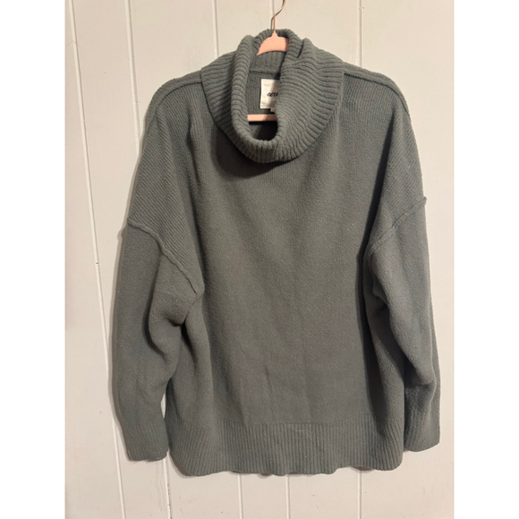 Aerie Chunky Ribbed Turtleneck Sweater Grey Green Oversized Cozy Knit Size M - Picture 3 of 6